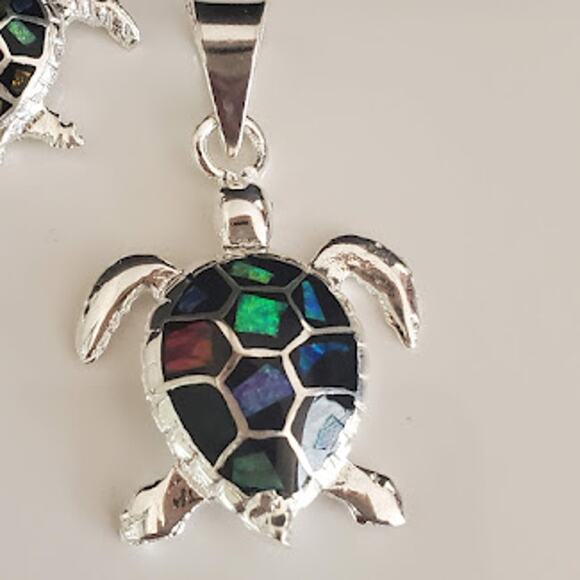 Set Of Opalite Sea Turtle Pendant & Drop Earrings Silver Plated 3-Piece Set NWOT - Picture 3 of 4